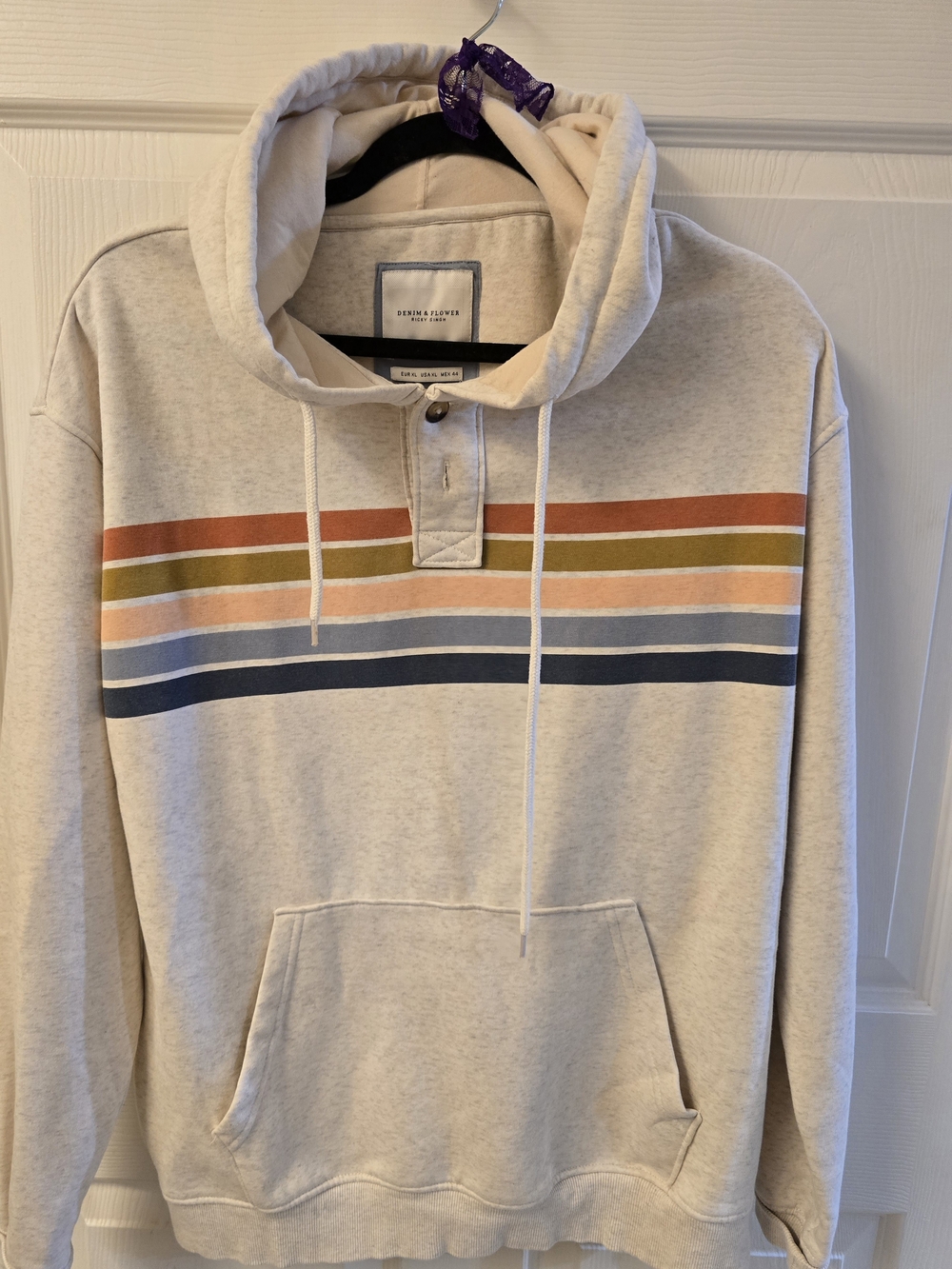 Cream Striped Pullover Hoodie